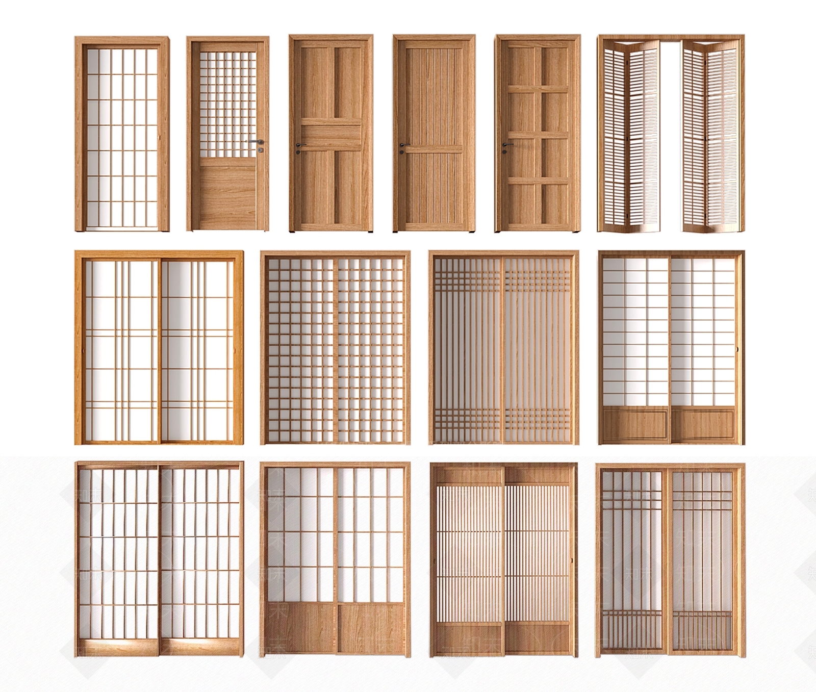 日式原木门组合3D模型下载【ID:1193602916】