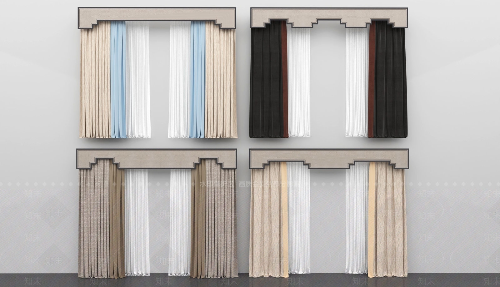 欧式窗帘SU模型下载【ID:1193603562】