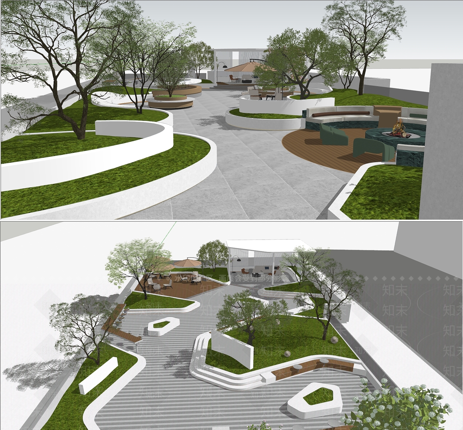 现代轻奢屋顶花园SU模型下载【ID:1193609467】