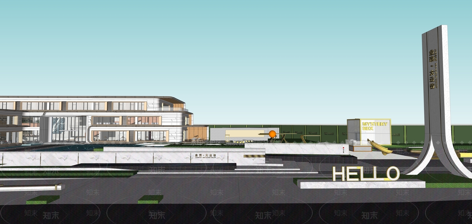 现代简约小区景观SU模型下载【ID:1193611916】