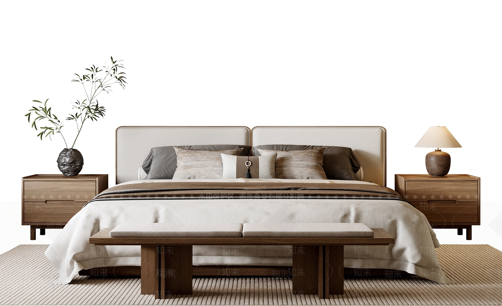 新中式中式双人床3D模型下载【ID:1193611921】