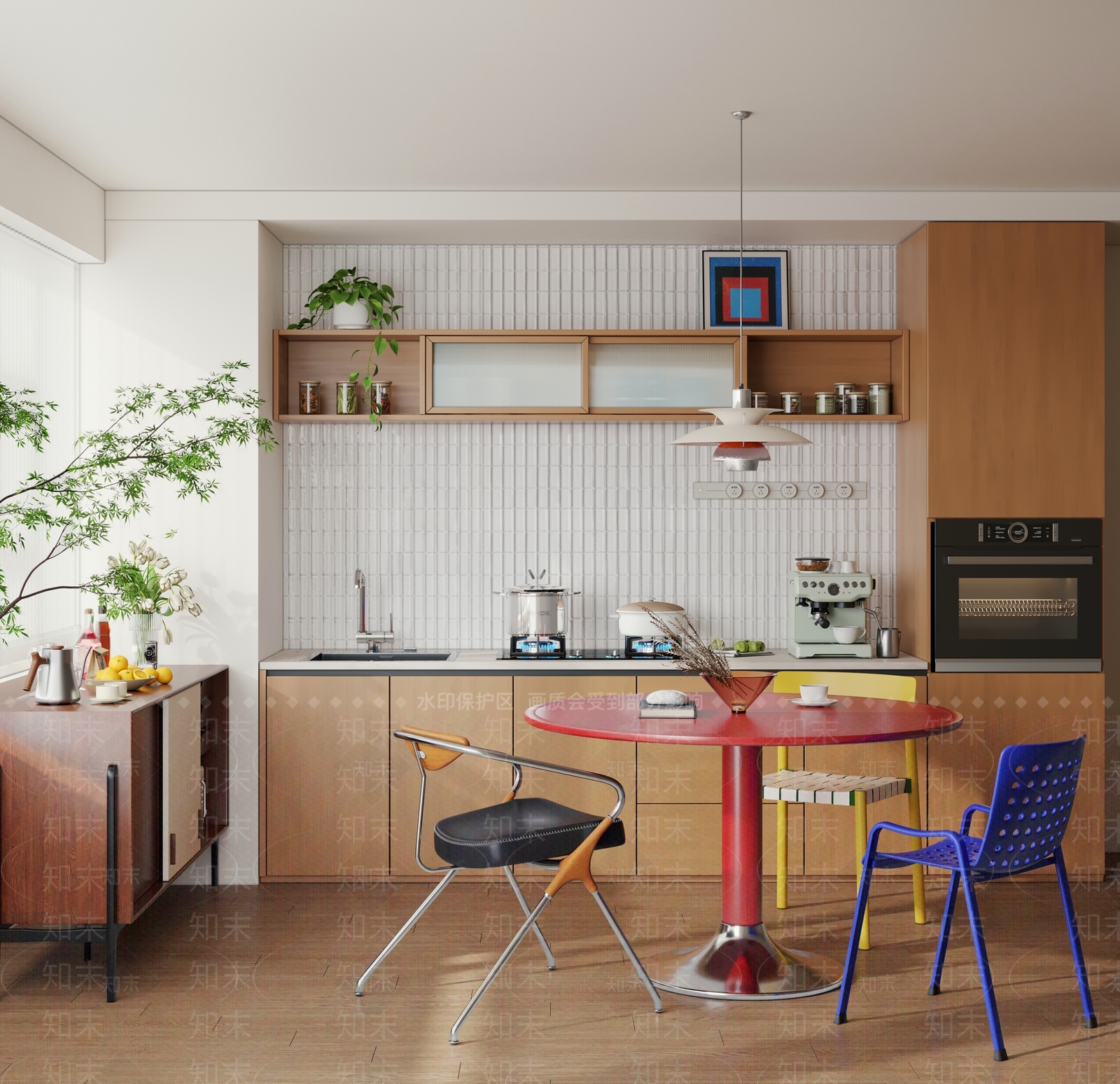 现代复古家居餐厅3D模型下载【ID:1193612203】