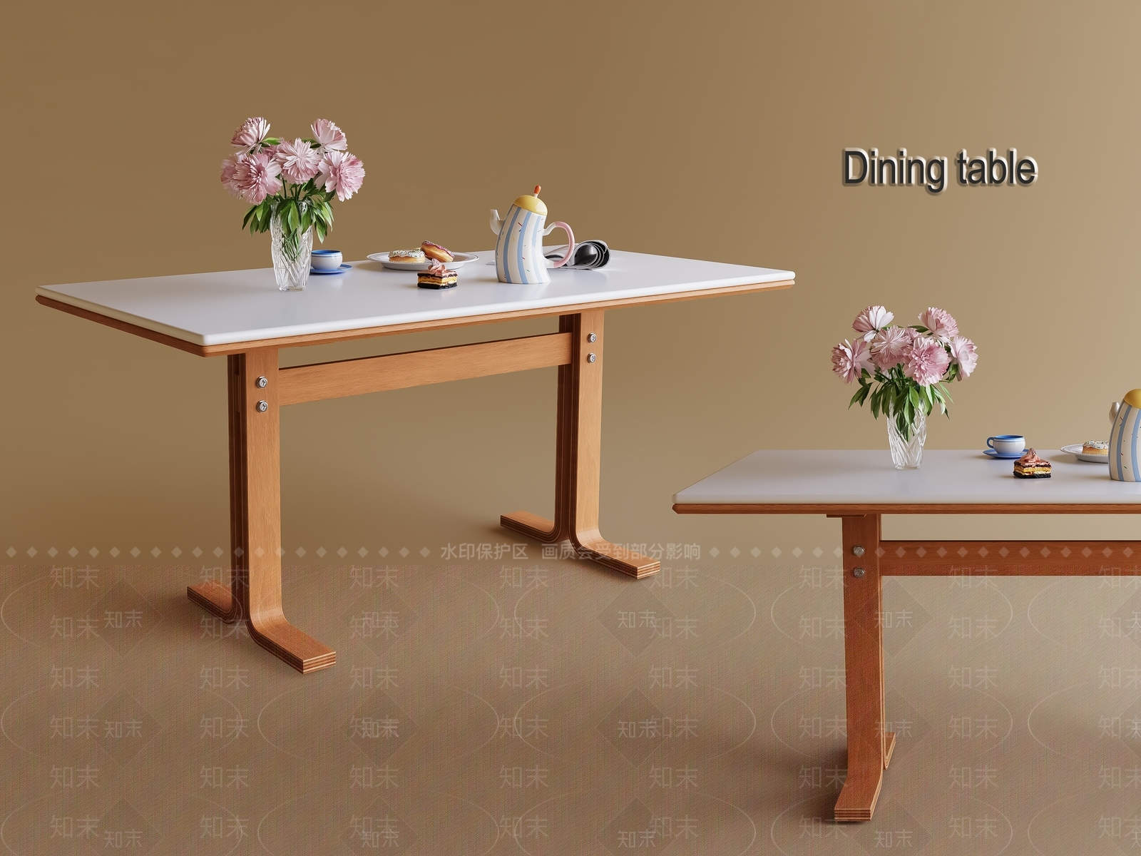 现代原木餐桌3D模型下载【ID:1193613790】