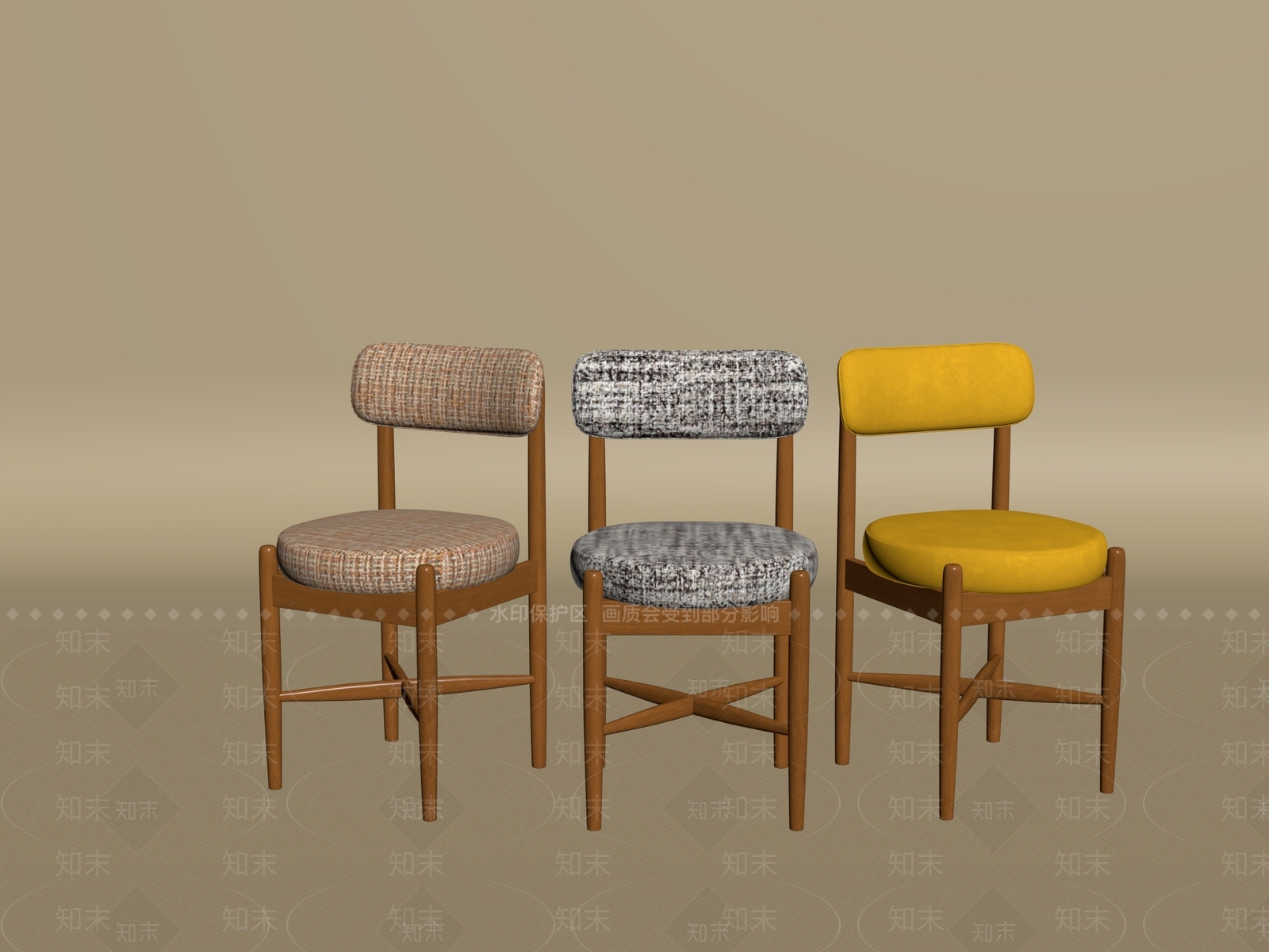现代原木餐椅3D模型下载【ID:1193613747】