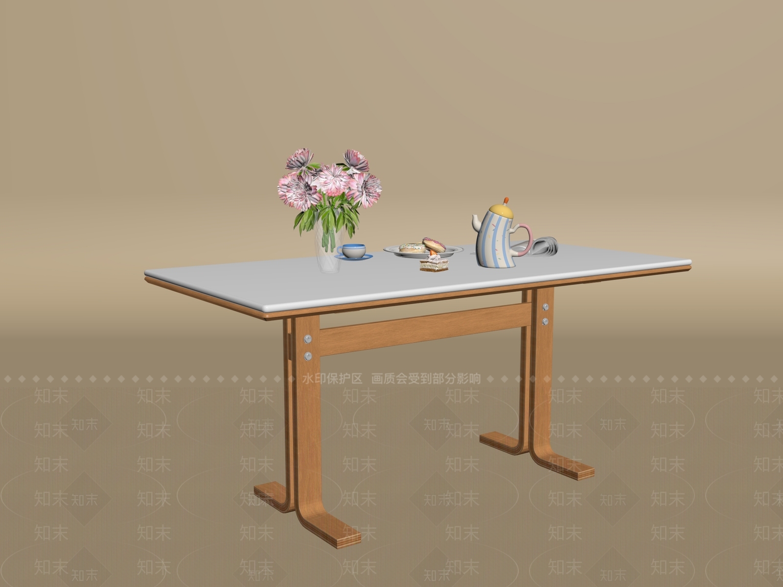 现代原木餐桌SU模型下载【ID:1193614070】