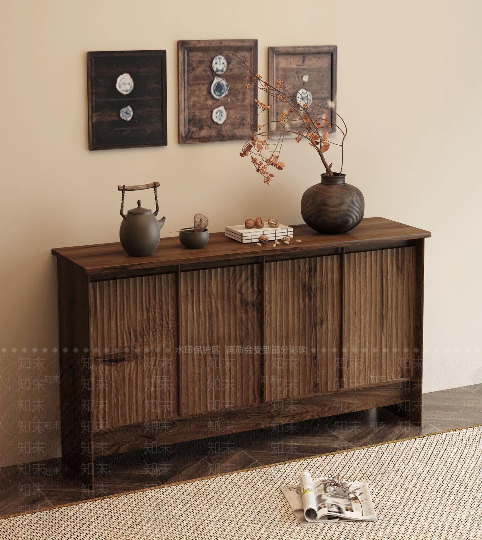 侘寂中古玄关柜3D模型下载【ID:1193614776】