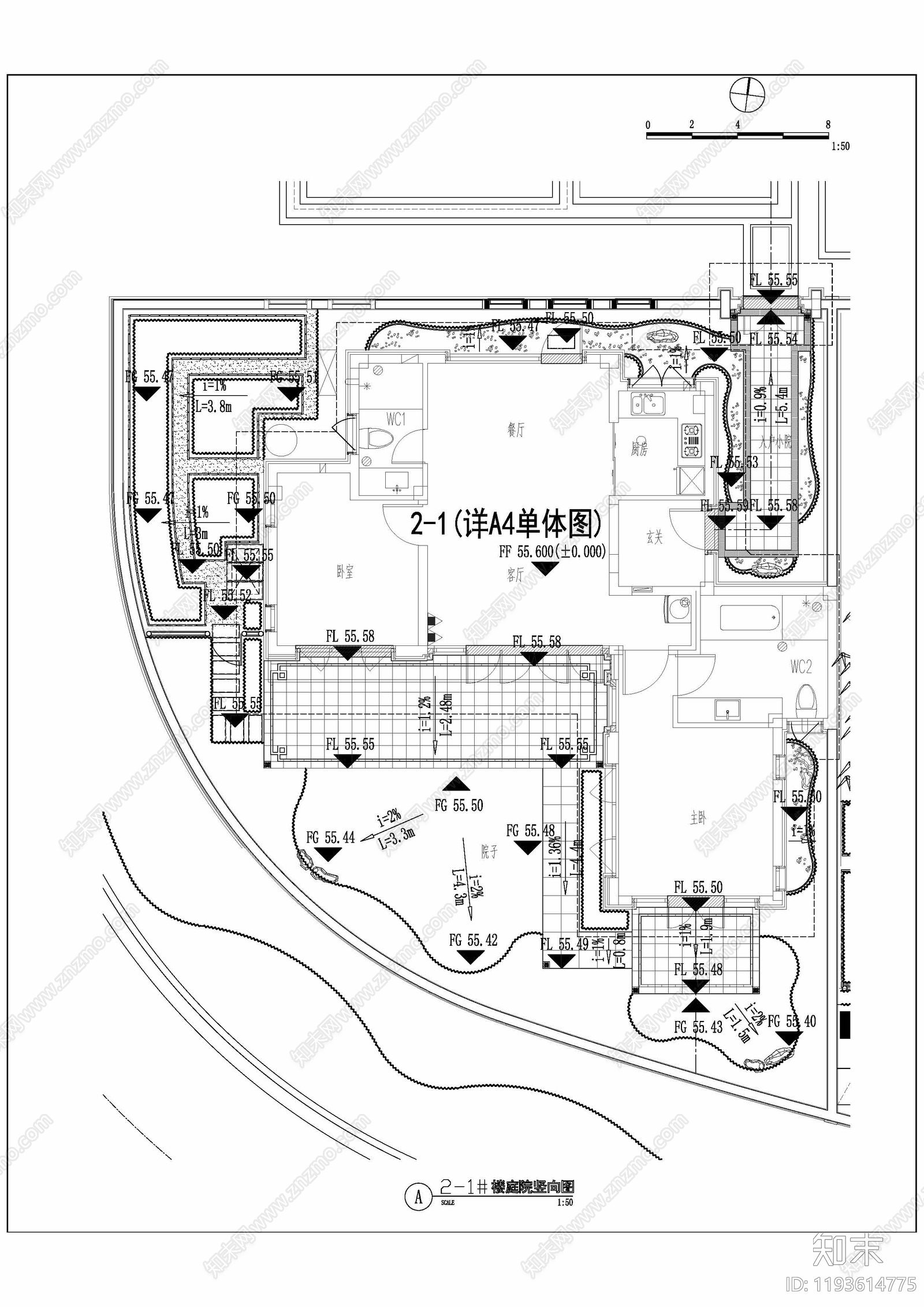 现代新中式庭院cad施工图下载【ID:1193614775】
