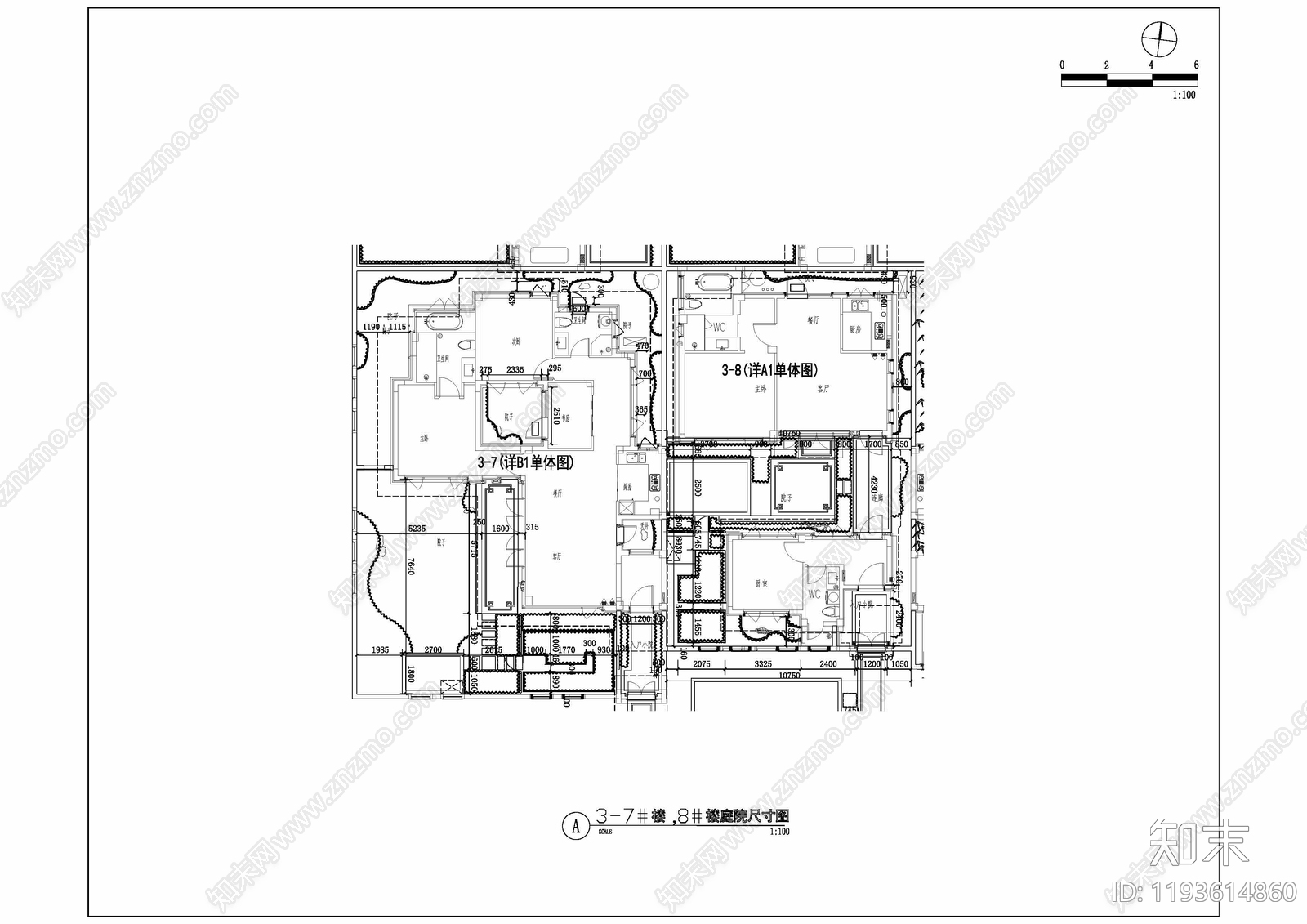 现代新中式庭院cad施工图下载【ID:1193614860】