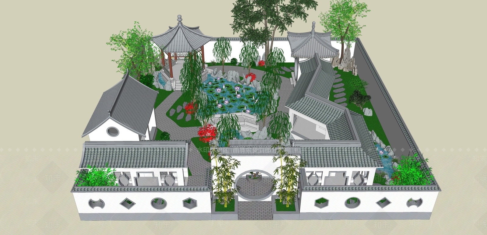 现代古建筑SU模型下载【ID:1193621190】