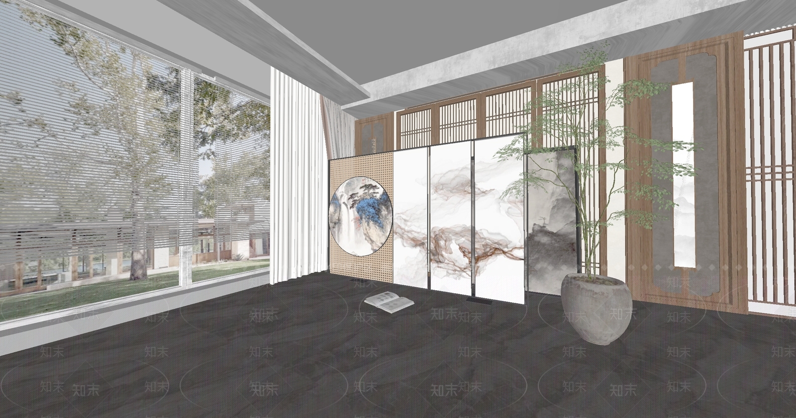 新中式屏风SU模型下载【ID:1193622071】