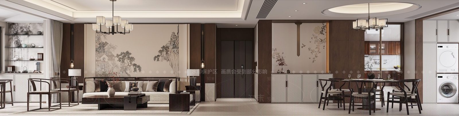 新中式酒店客房3D模型下载【ID:1215125348】
