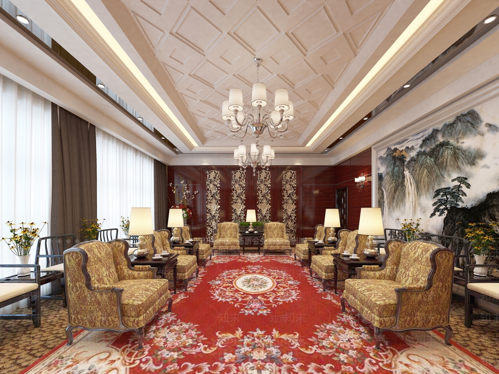 新中式中式会议室3D模型下载【ID:1193624410】