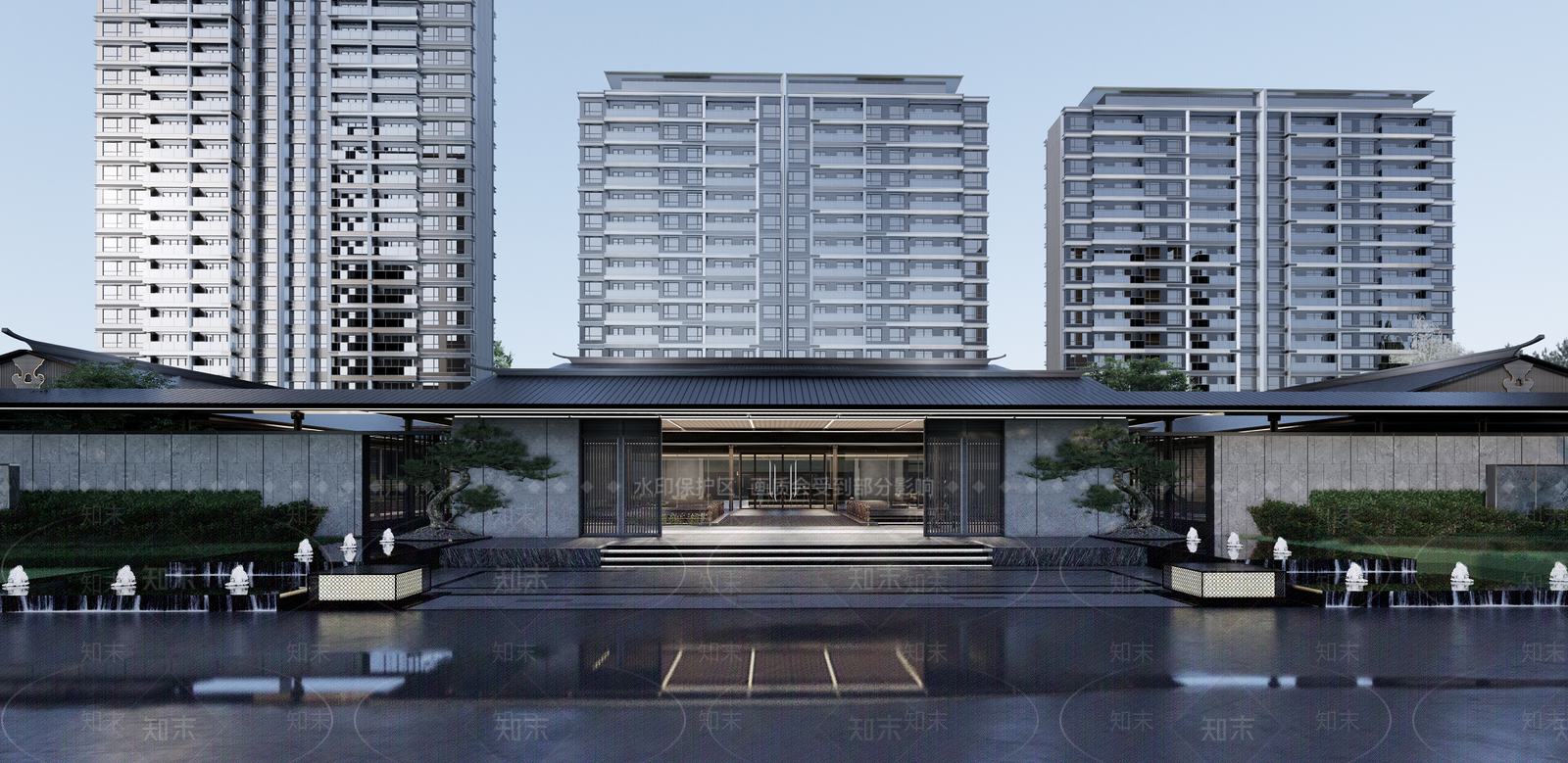 新中式中式售楼处建筑SU模型下载【ID:1193625618】