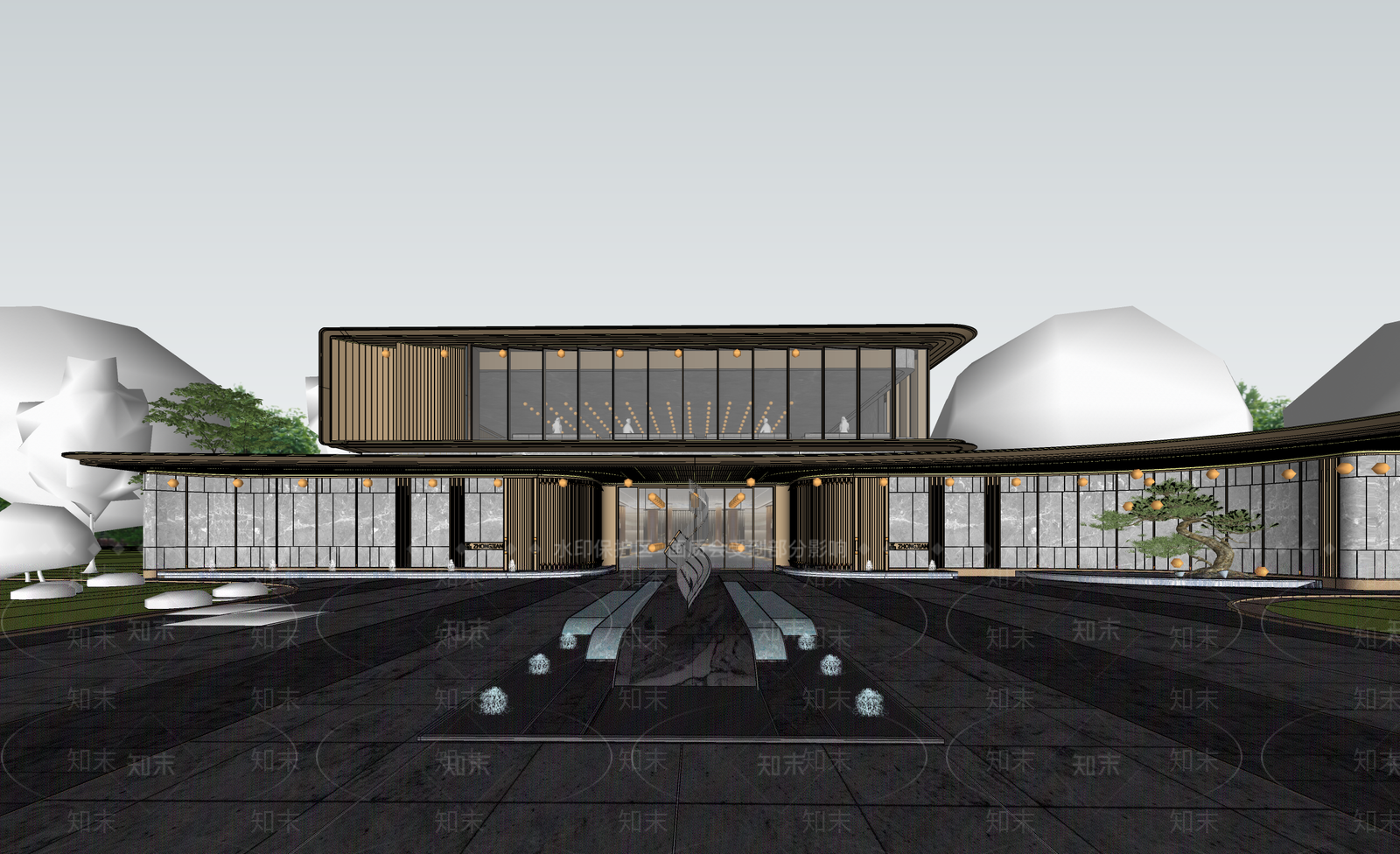 现代售楼处建筑SU模型下载【ID:1193625931】