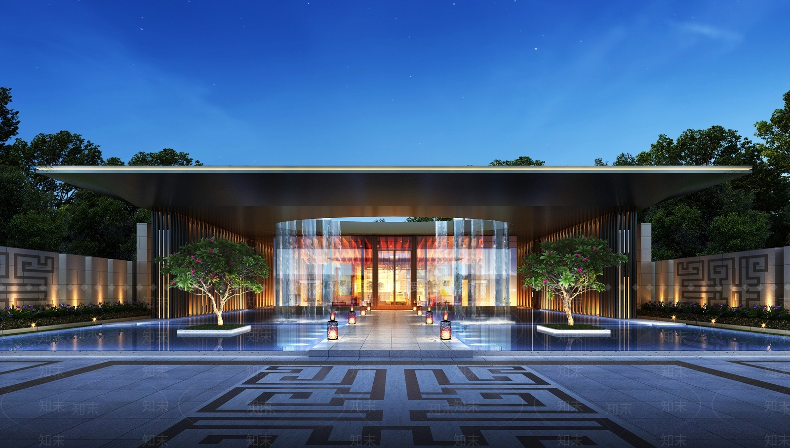 新中式现代售楼处外观3D模型下载【ID:1193626114】