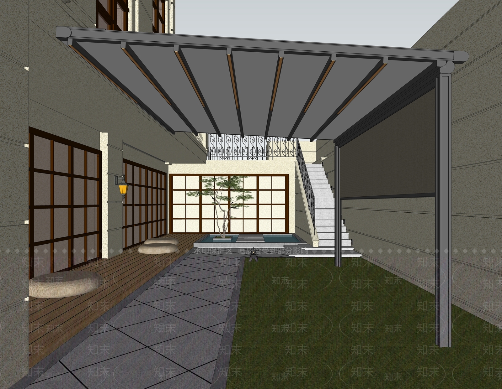 现代侘寂雨棚SU模型下载【ID:1193630303】