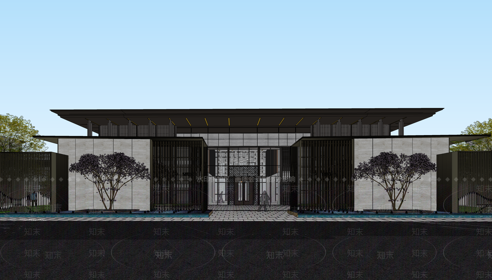 中式售楼处建筑SU模型下载【ID:1193631543】
