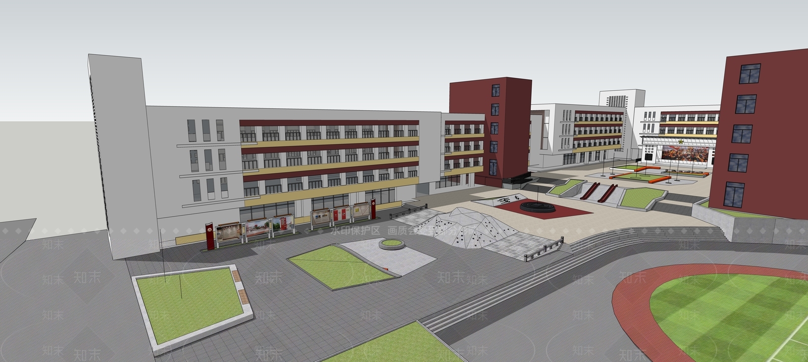 现代新中式学校建筑SU模型下载【ID:1193632893】