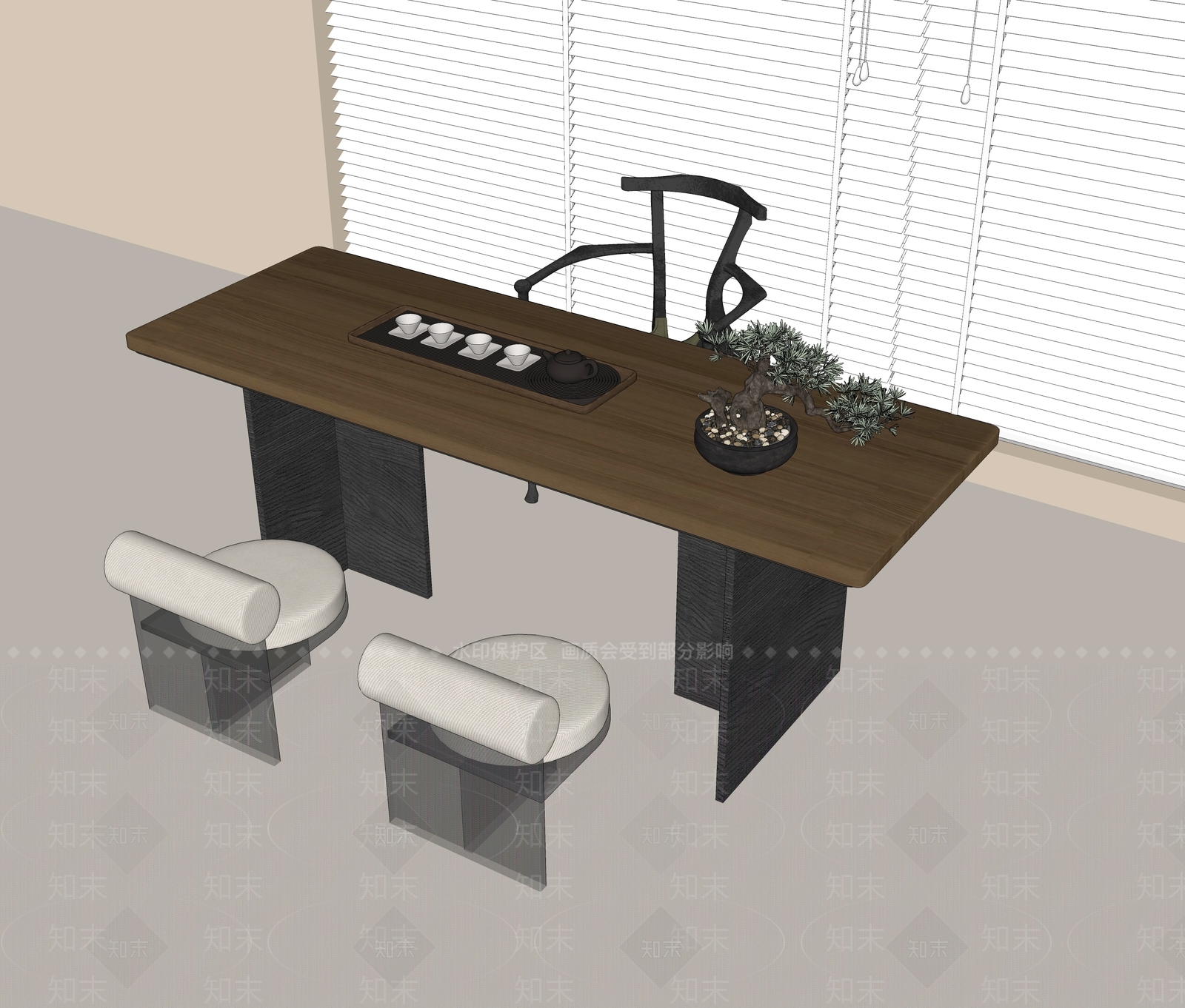 现代茶桌椅SU模型下载【ID:1193632496】