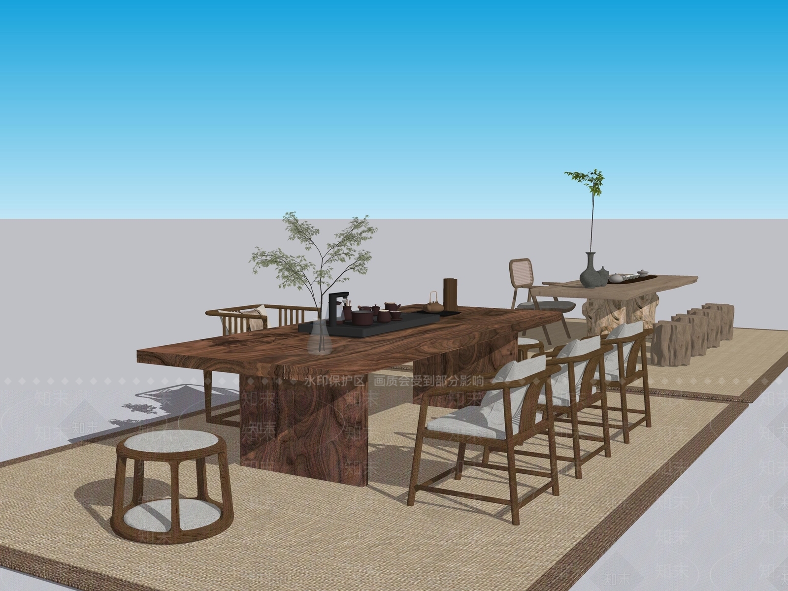 新中式中式茶桌椅SU模型下载【ID:1193634658】