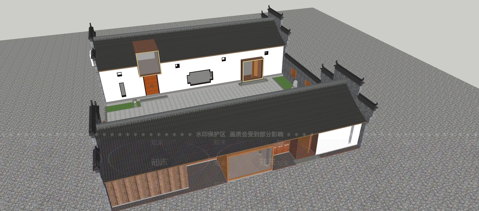 新中式古建筑SU模型下载【ID:1193635382】