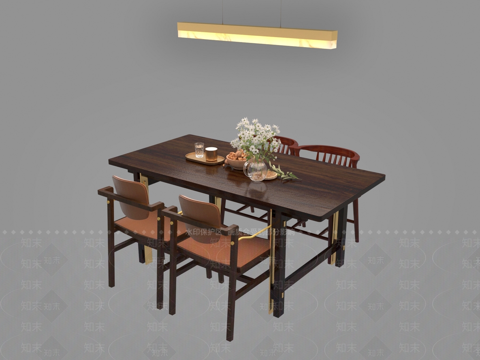 新中式侘寂餐桌3D模型下载【ID:1193643235】