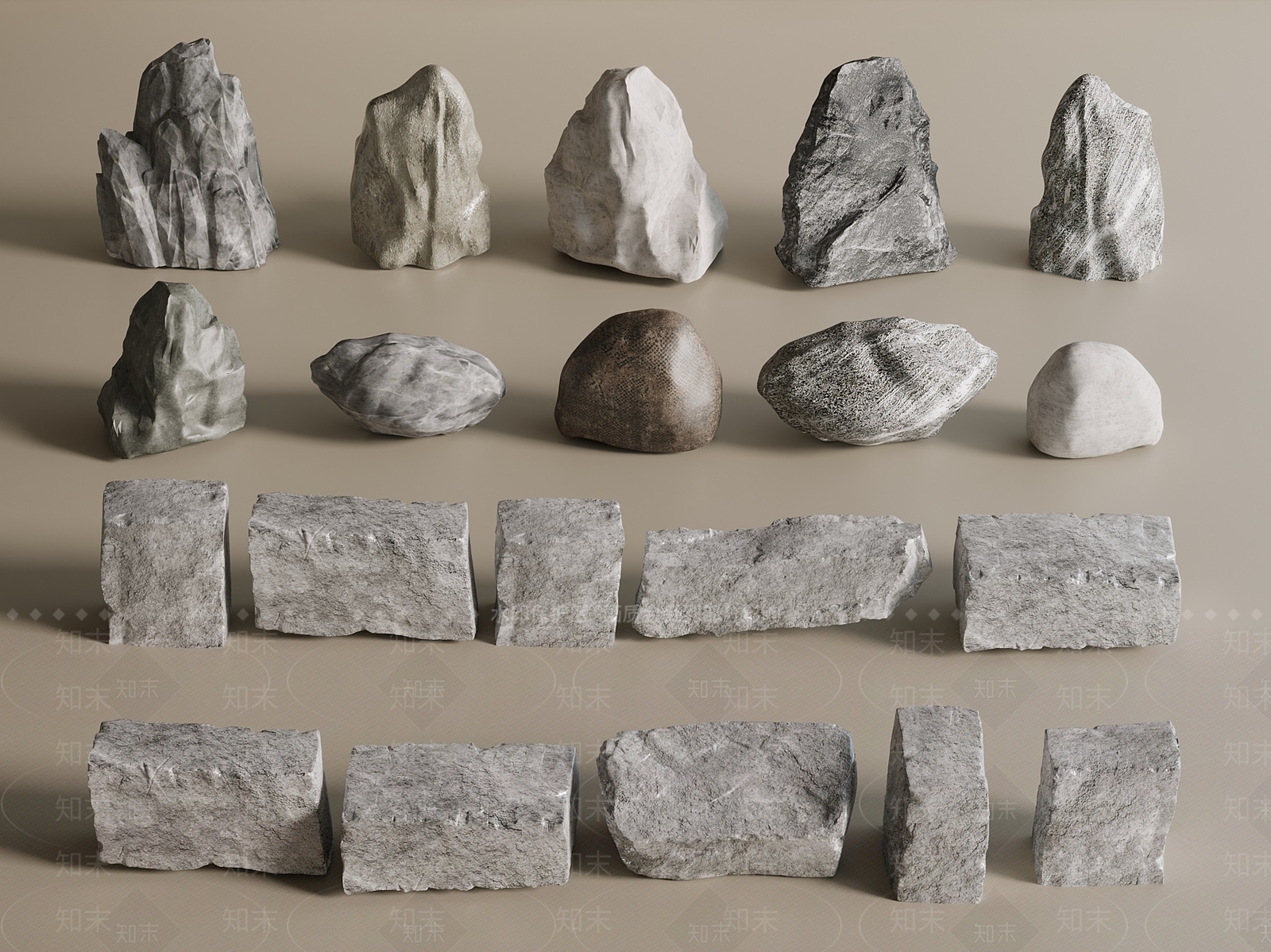 新中式现代石头3D模型下载【ID:1193648064】