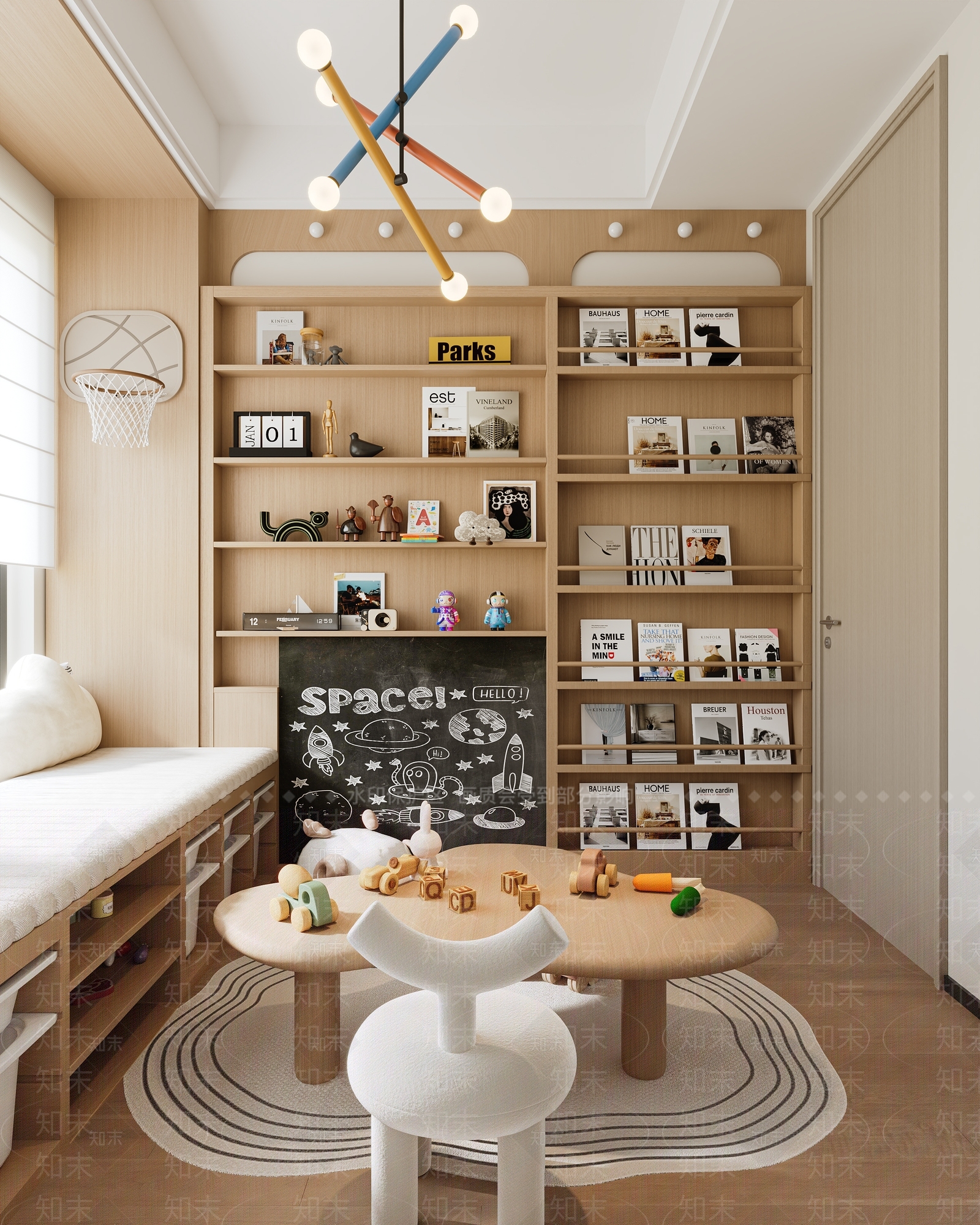 现代原木儿童娱乐室3D模型下载【ID:1193651062】