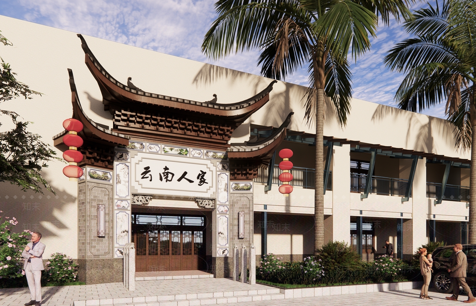 新中式现代餐饮建筑SU模型下载【ID:1195223092】