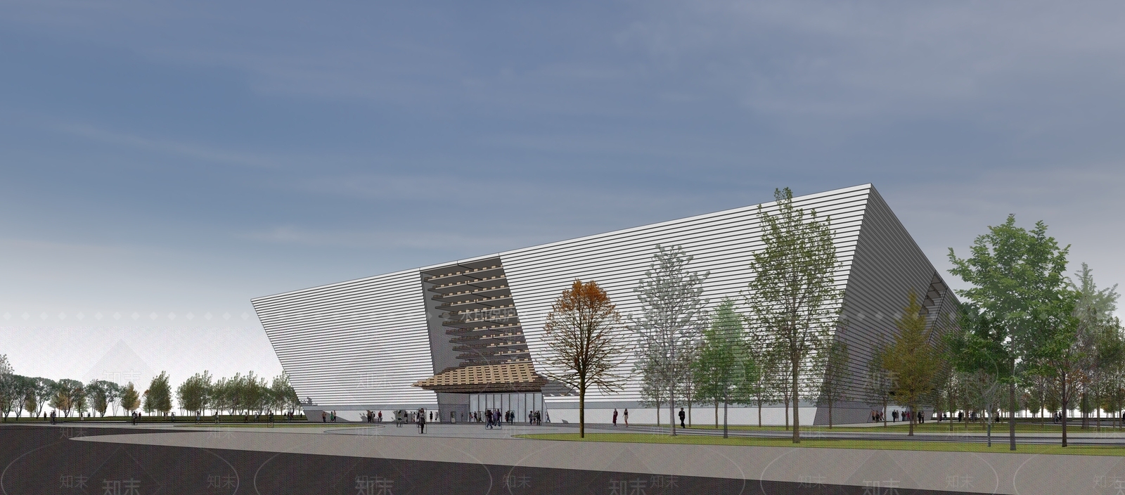现代新中式展览馆建筑SU模型下载【ID:1193650983】
