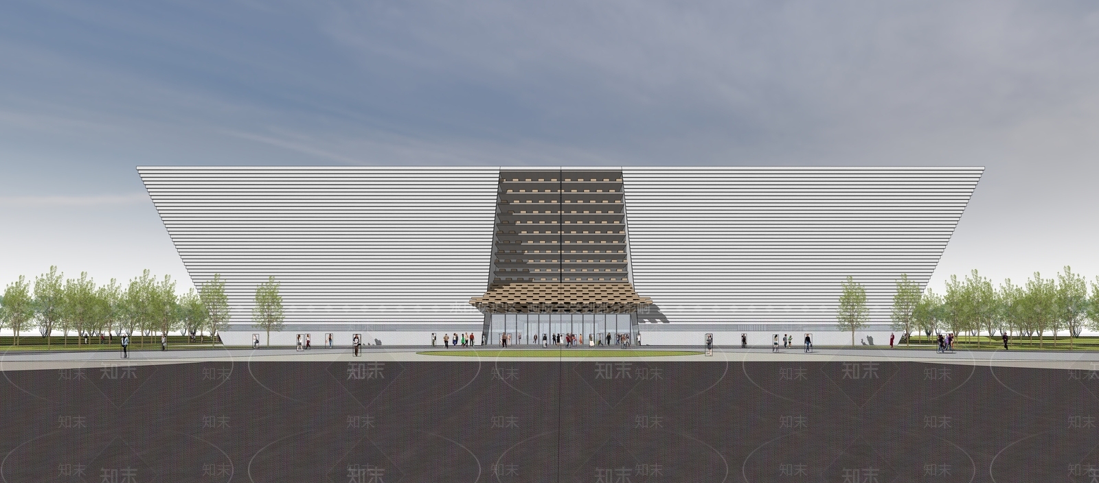 现代新中式展览馆建筑SU模型下载【ID:1193650983】