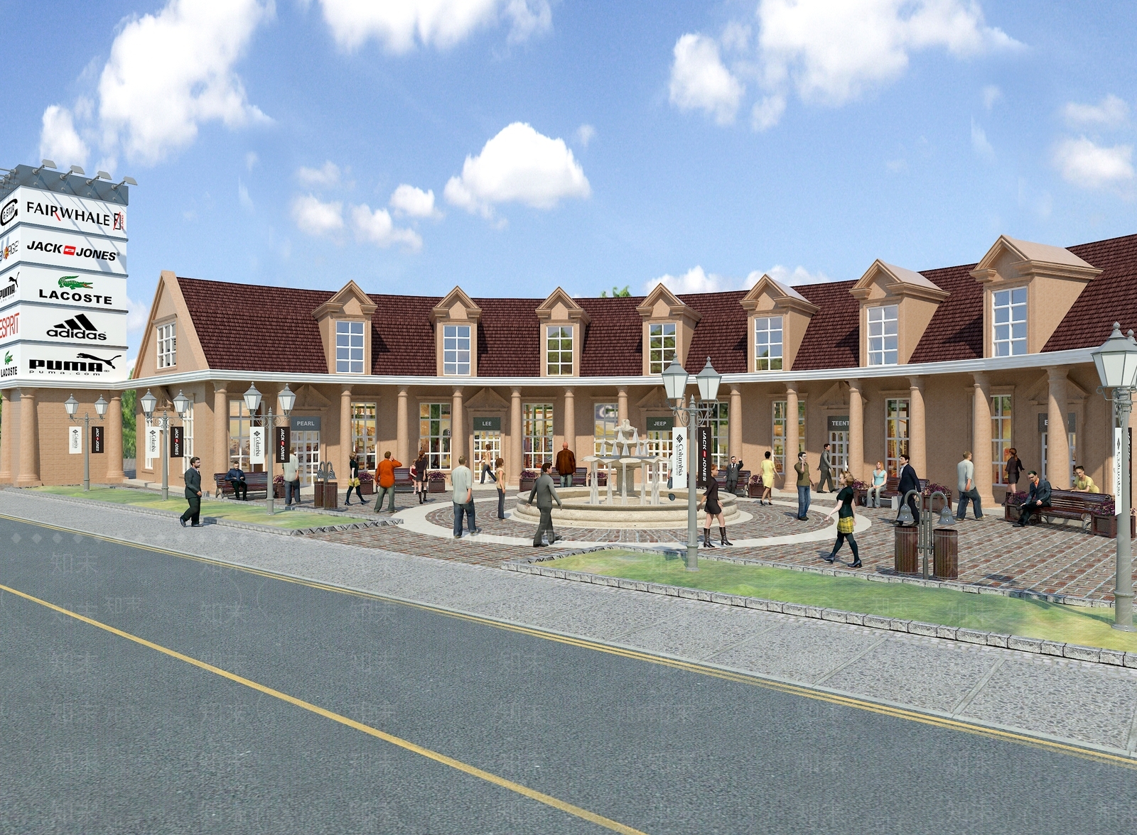 现代复古商业街3D模型下载【ID:1193651698】