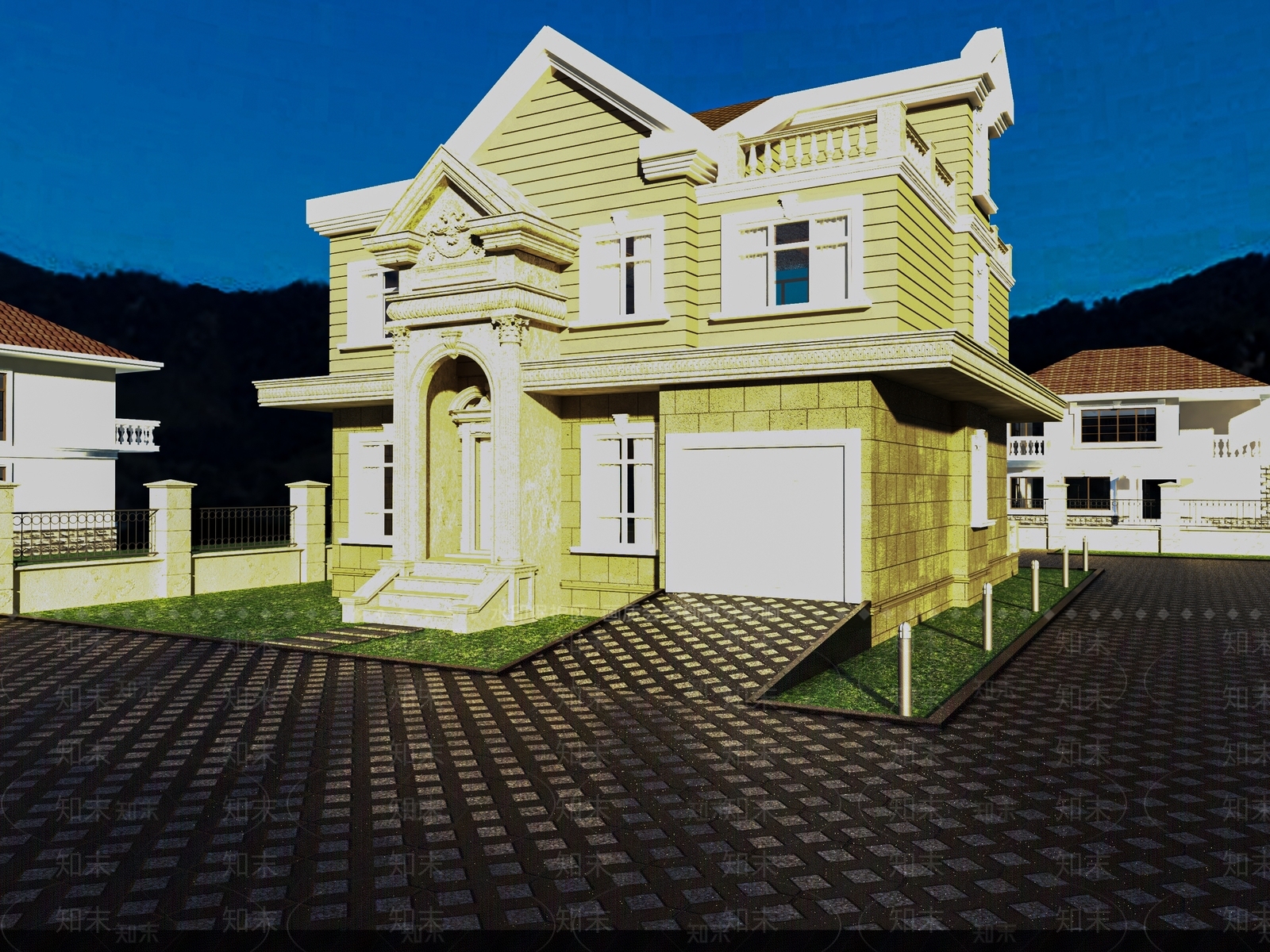 法式欧式别墅外观3D模型下载【ID:1193652232】