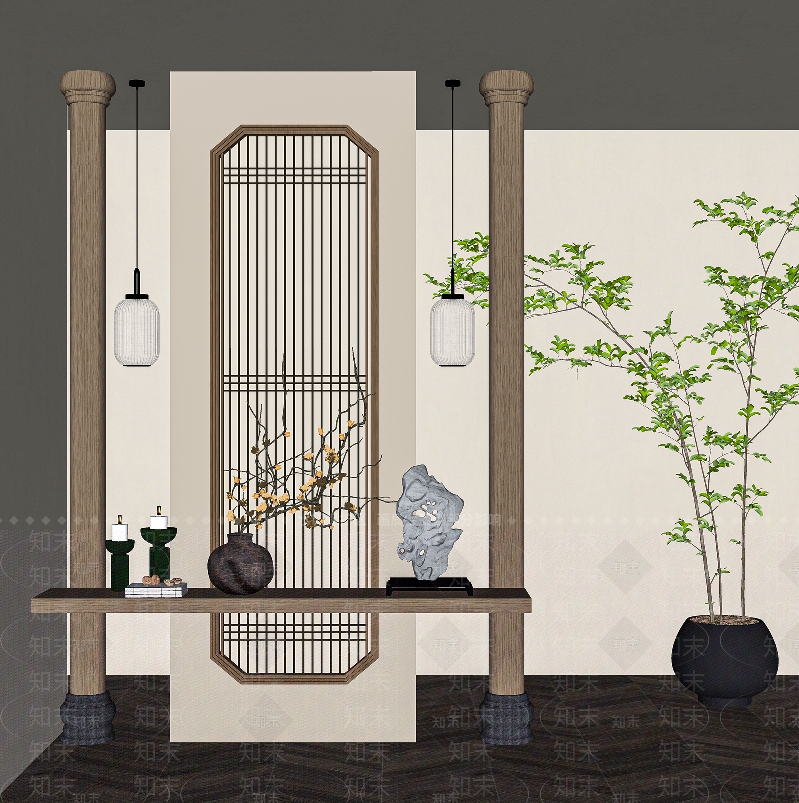 新中式隔断SU模型下载【ID:1193654693】