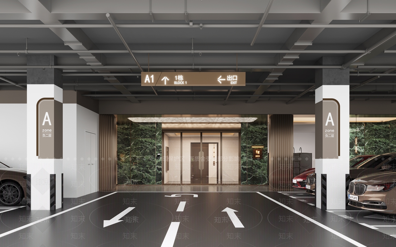 现代室内停车场3D模型下载【ID:1193657354】