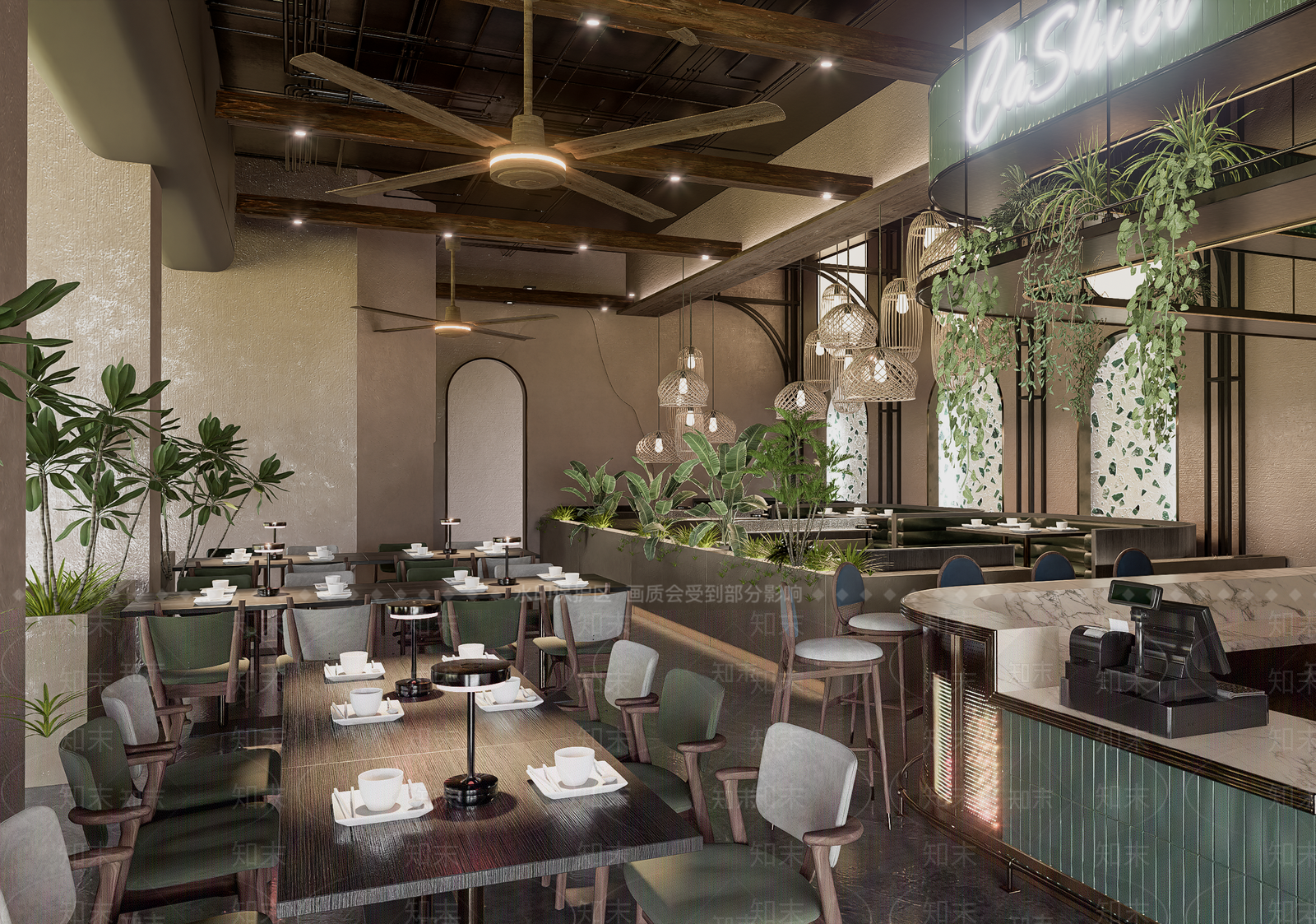 极简侘寂茶餐厅SU模型下载【ID:1193659885】