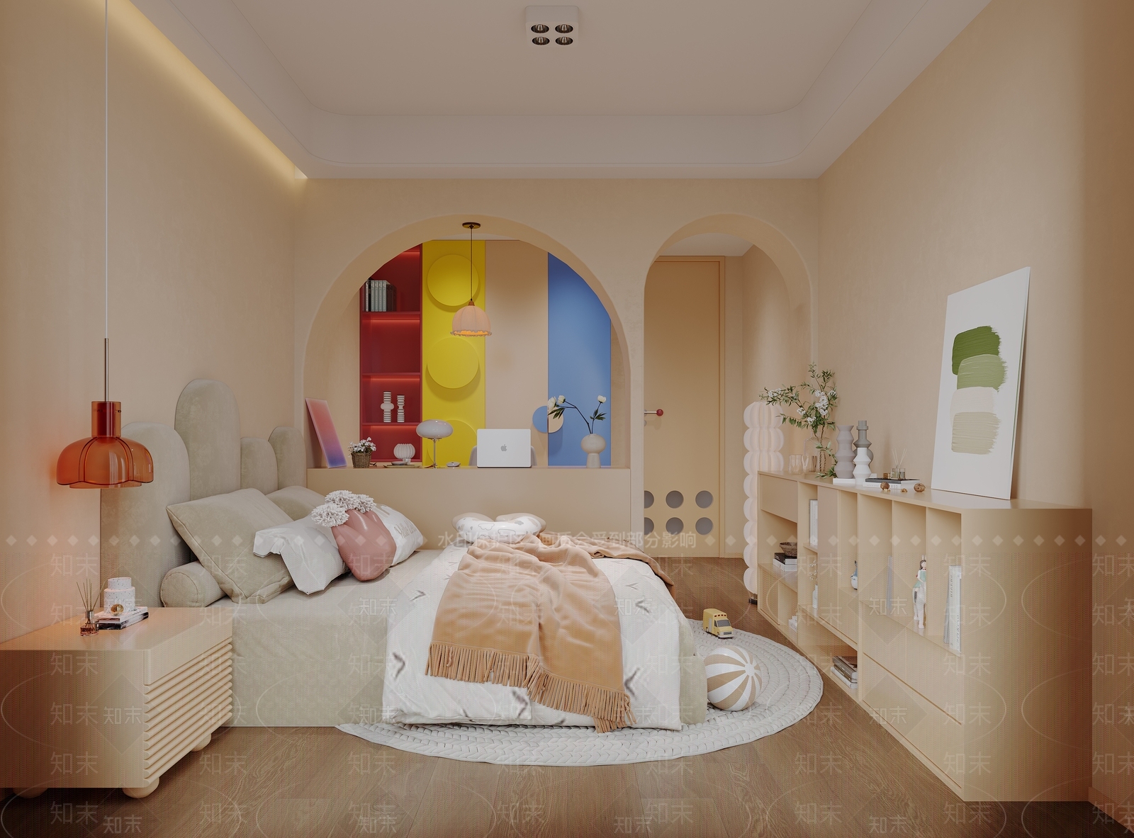 米色软包双人床双人床3D模型下载【ID:1227554476】