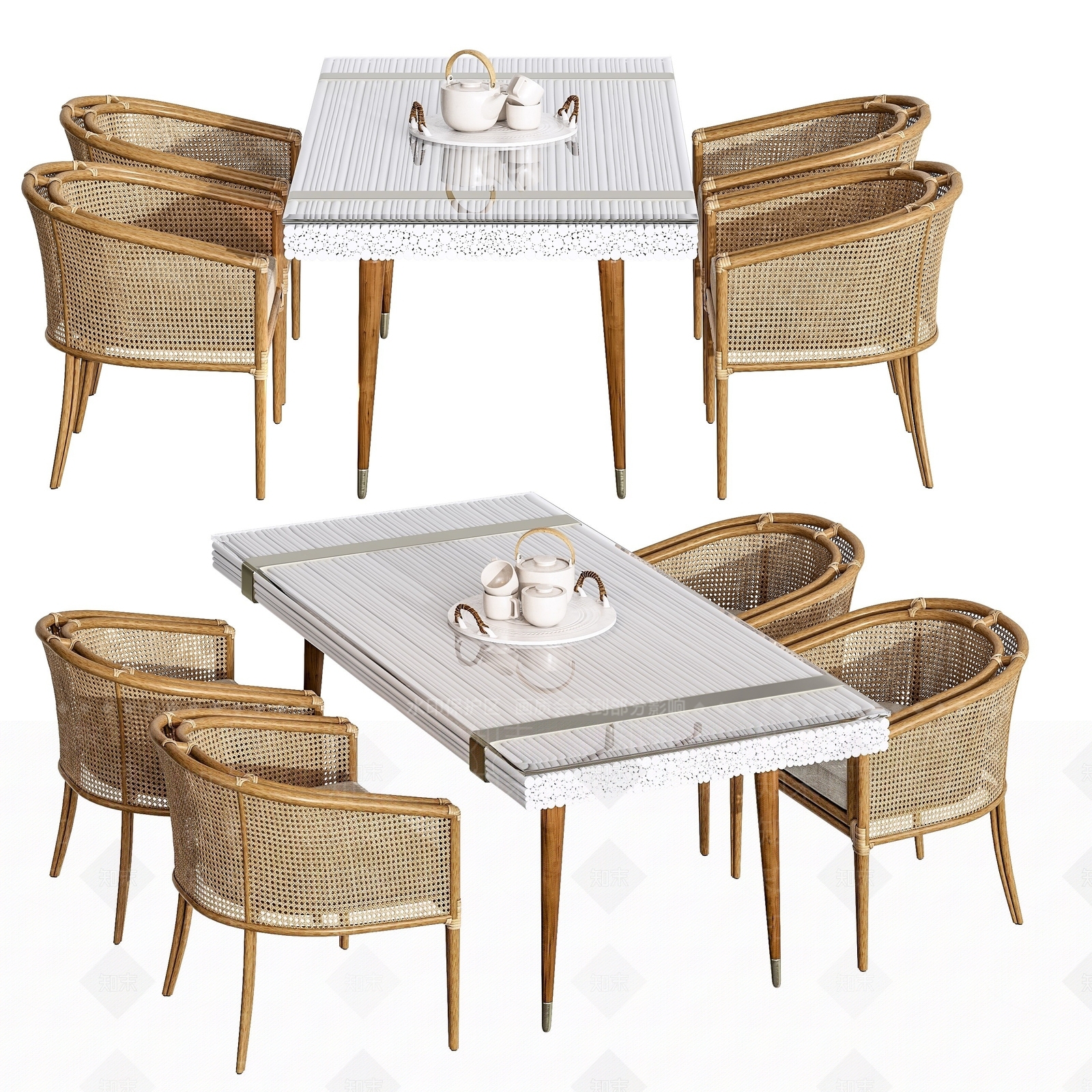 北欧藤编餐桌椅3D模型下载【ID:1193662151】