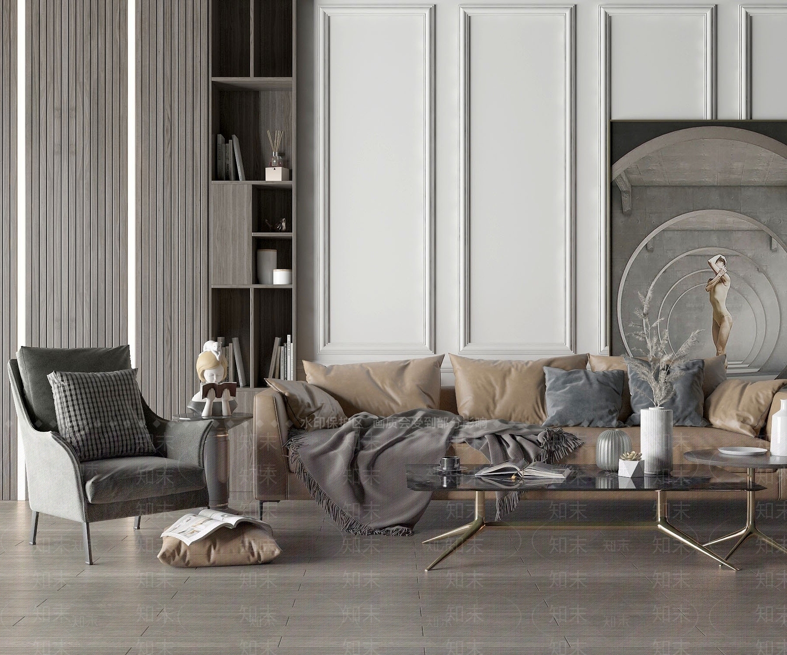 现代皮革沙发组合3D模型下载【ID:1193663064】