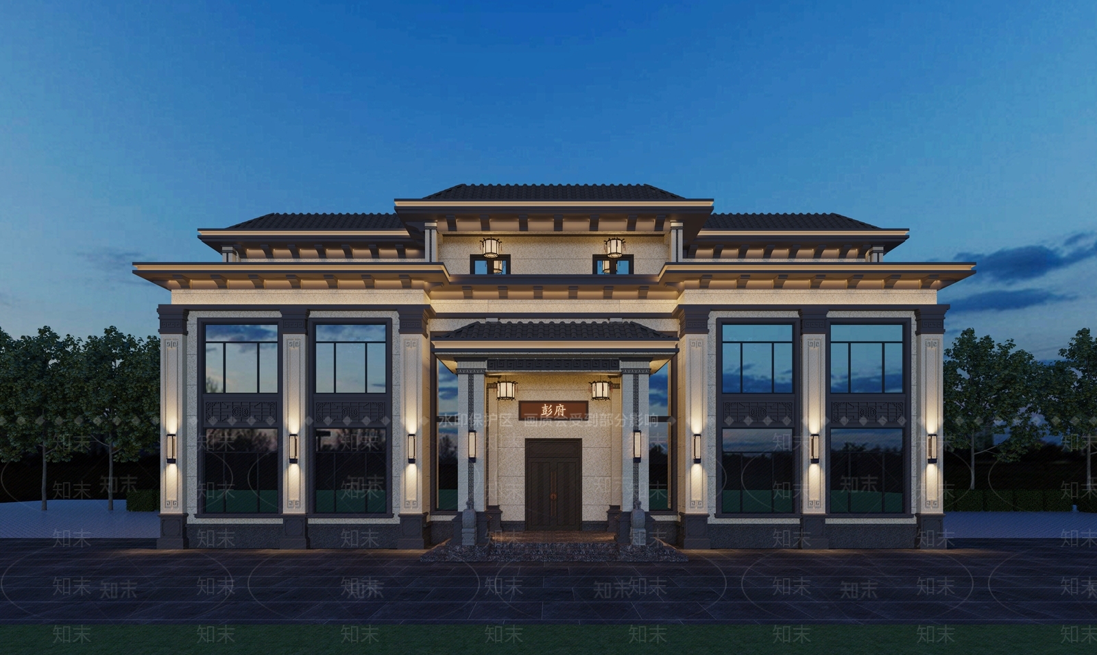 中式新中式别墅外观3D模型下载【ID:1193663552】