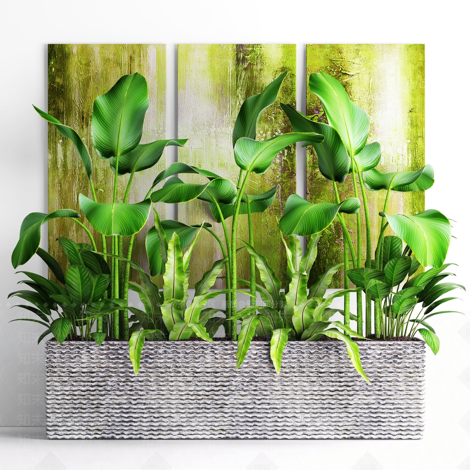 现代花基盆栽3D模型下载【ID:1193667415】