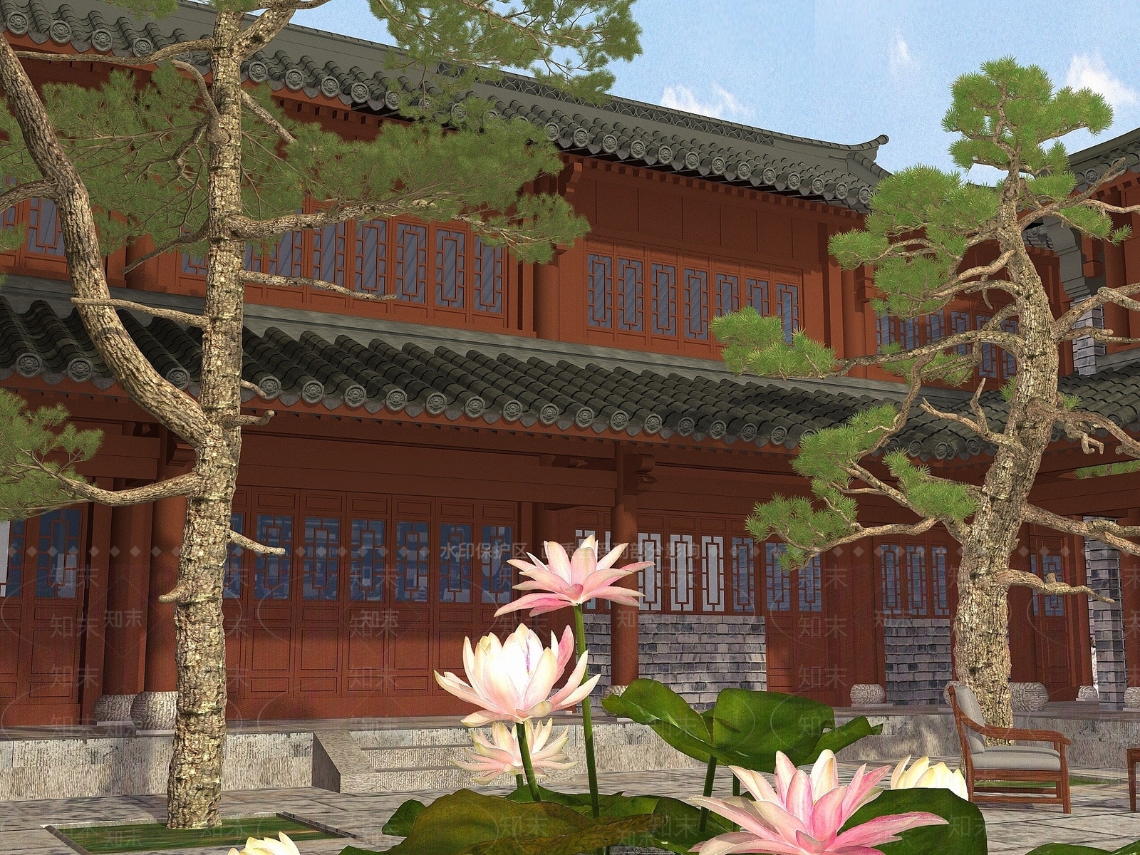 现代四合院3D模型下载【ID:1193669003】