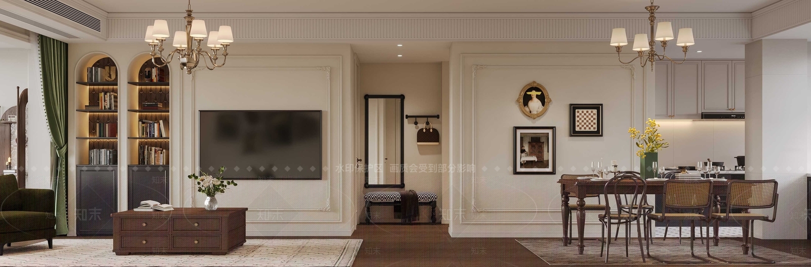 美式法式客餐厅3D模型下载【ID:1193671084】