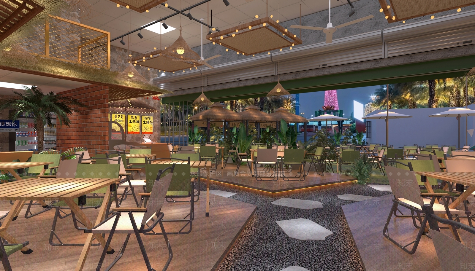原木工业烧烤店3D模型下载【ID:1193671971】