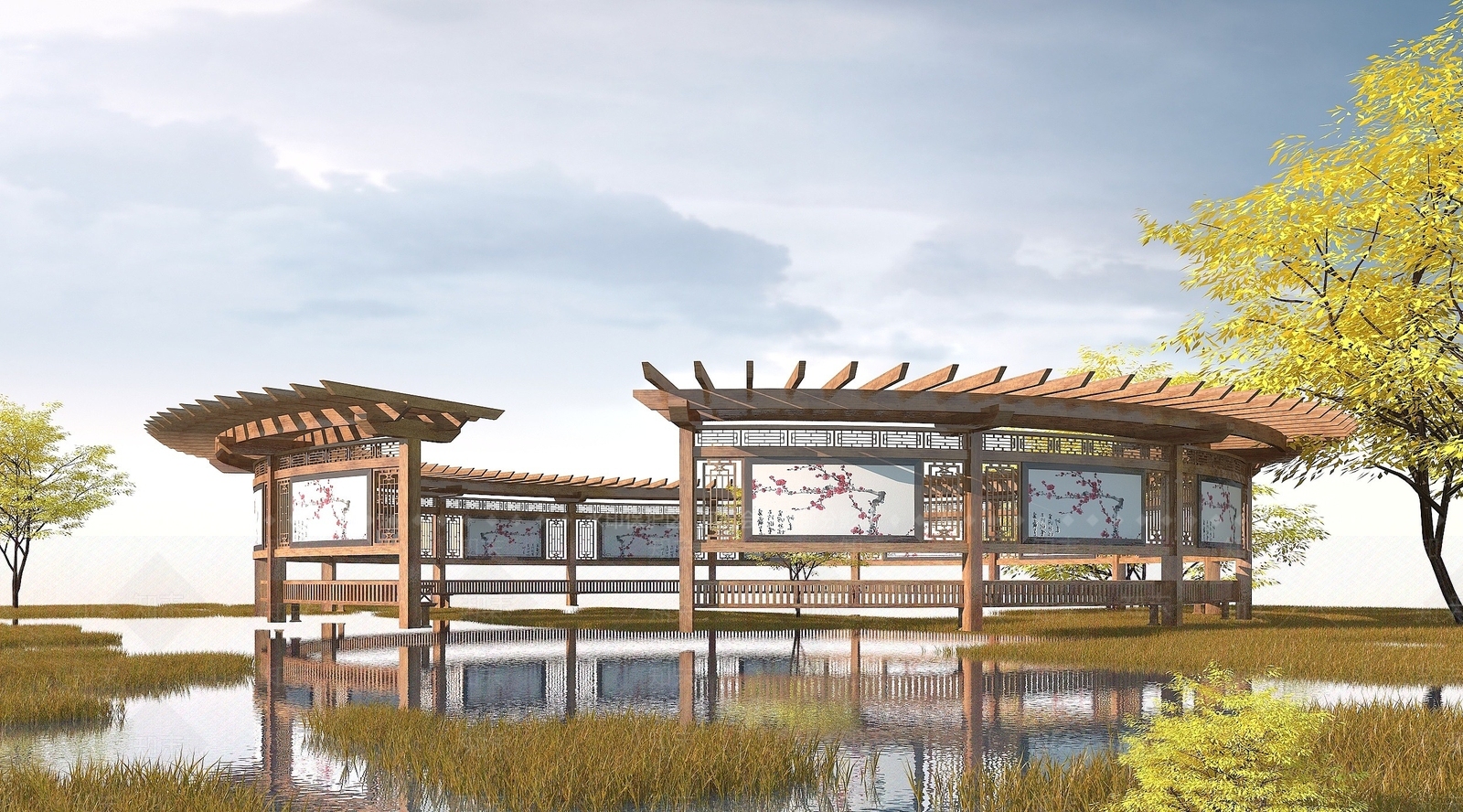 中式长廊3D模型下载【ID:1193674498】
