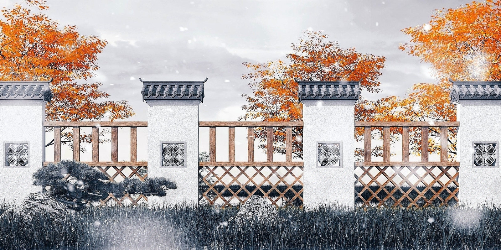 中式围墙3D模型下载【ID:1193675436】