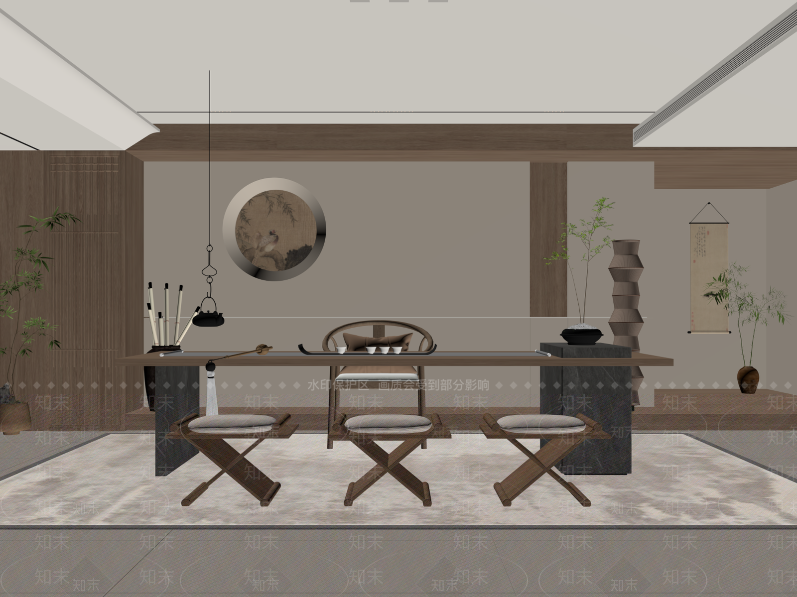 新中式中式茶室SU模型下载【ID:1193678552】
