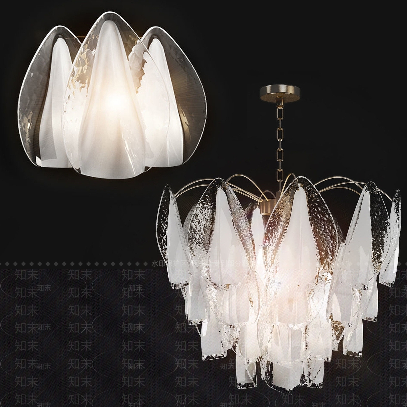 现代花瓣水晶吊灯3D模型下载【ID:1193678907】