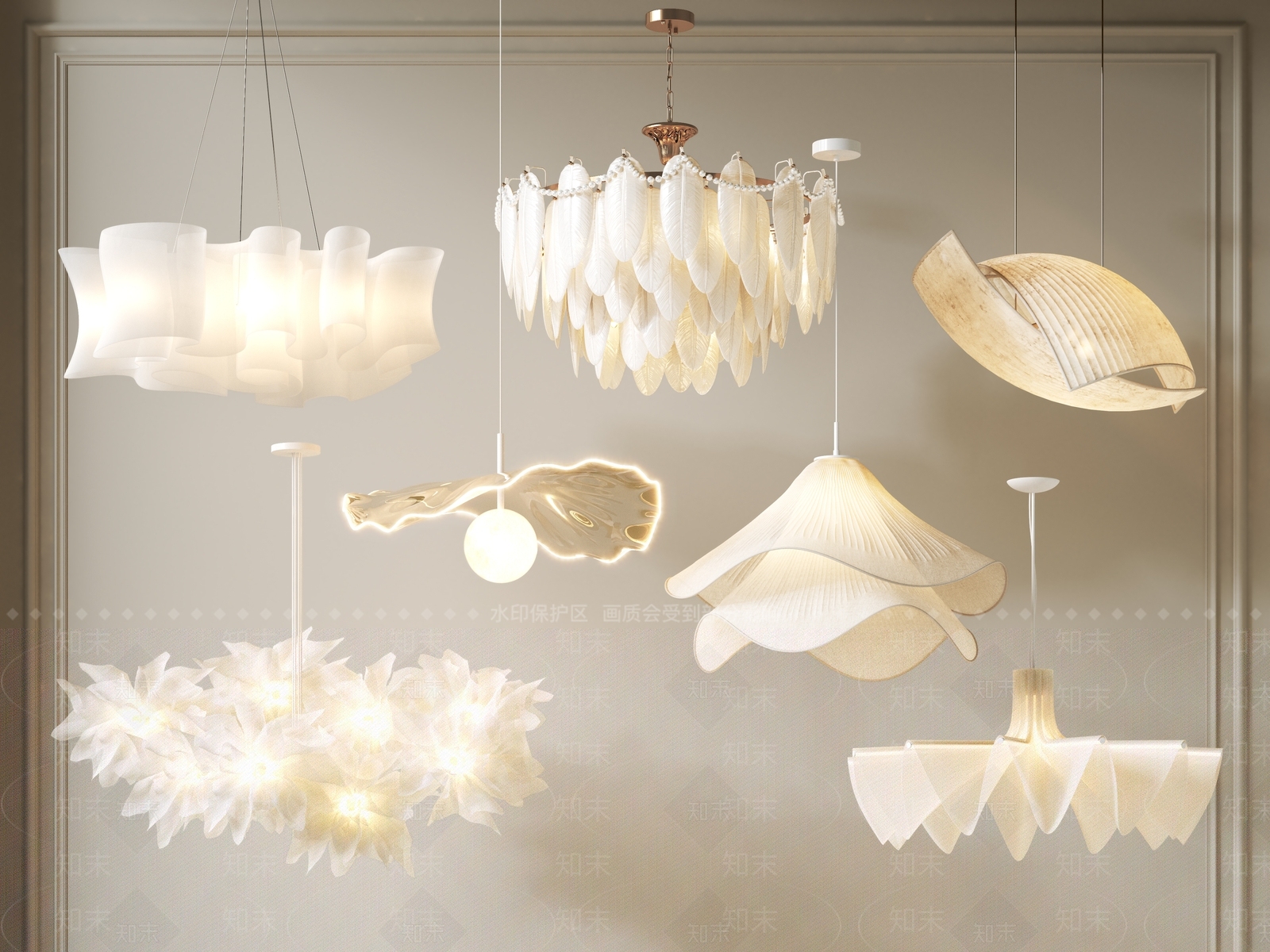 法式奶油灯具组合3D模型下载【ID:1193686101】