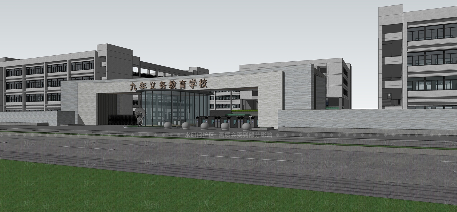 现代学校建筑SU模型下载【ID:1193691186】